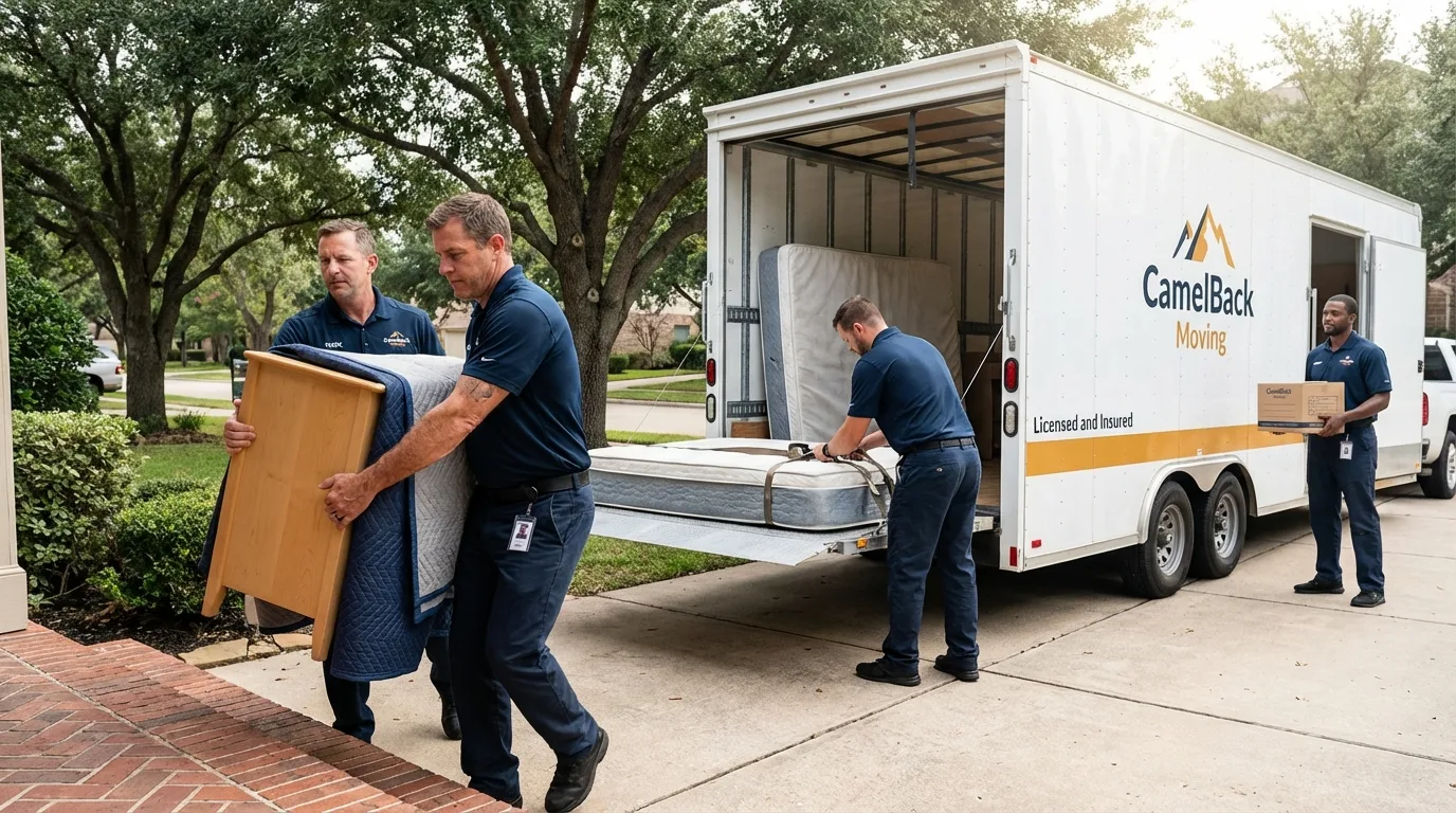 Crew loading residential truck for cross-state move from Ellington, CT